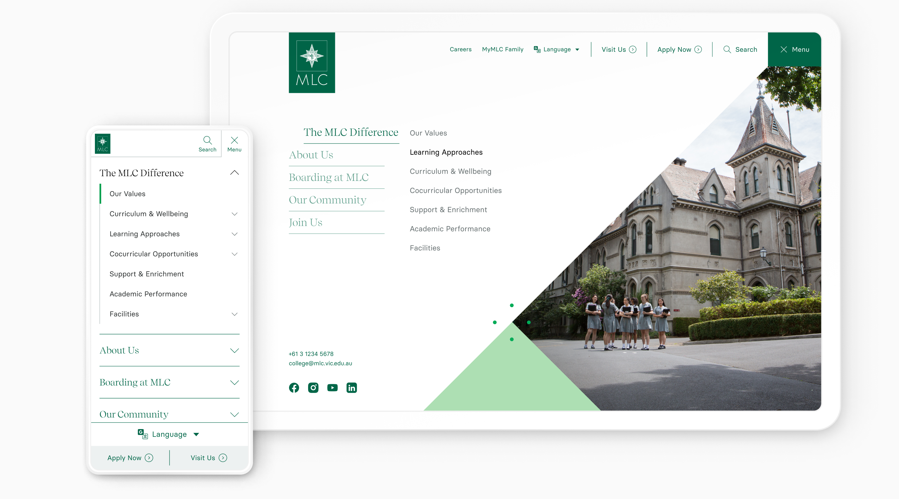 Image of desktop home screen of MLC website
